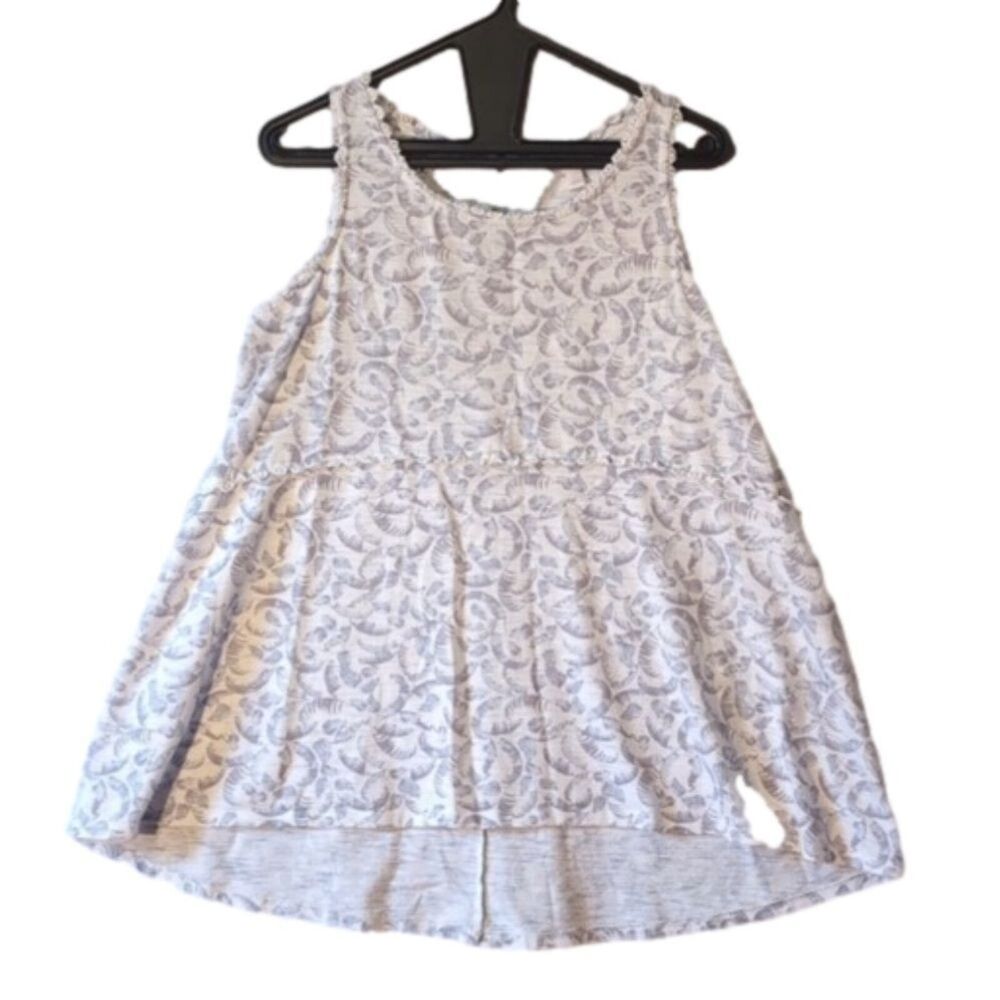 Lauren Conrad Tank Top White Pattern Womens Size Large Button Back High-Low